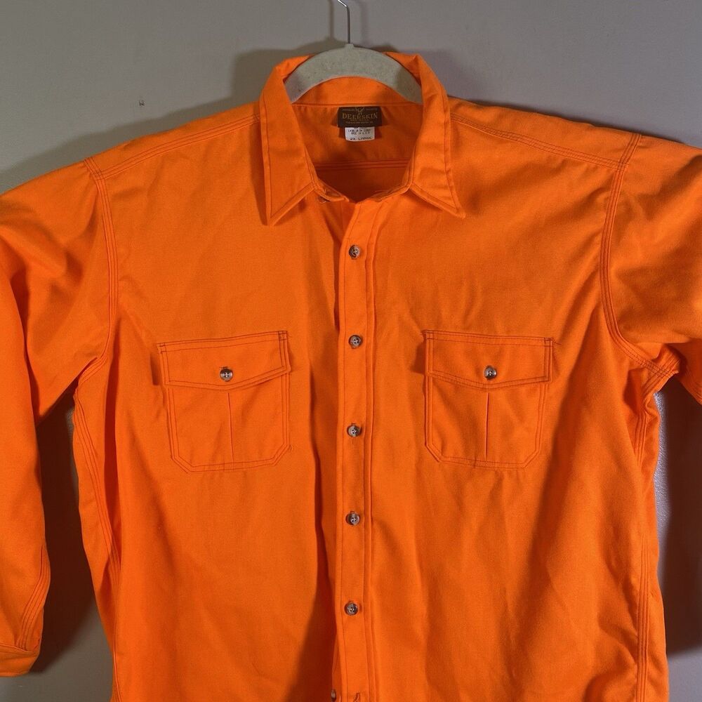 VTG DEERSKIN Shirt Mens 2XL Orange Long Sleeve Button Up Casual Hunting  USA
